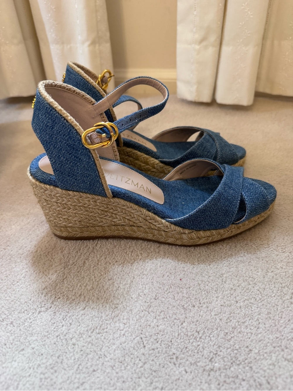 Stuart Weitzman Denim Espadrille Wedge Sandals - Dark Blue